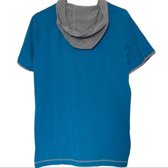 Xios New York 100% Cotton Mens Blue Gray Short Sleeve Hooded Shirt XL - Picture 4 of 4